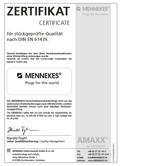 [Translate to German (Austria) (de_AT):] Zertifikat für stückgeprüfte Qualität nach DIN EN 61439