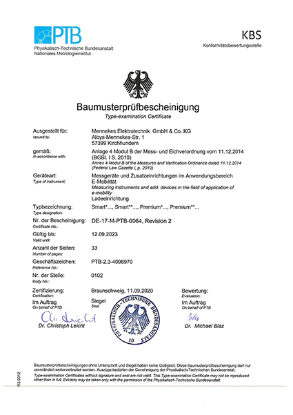 Baumusterprüfbescheinigung PTB